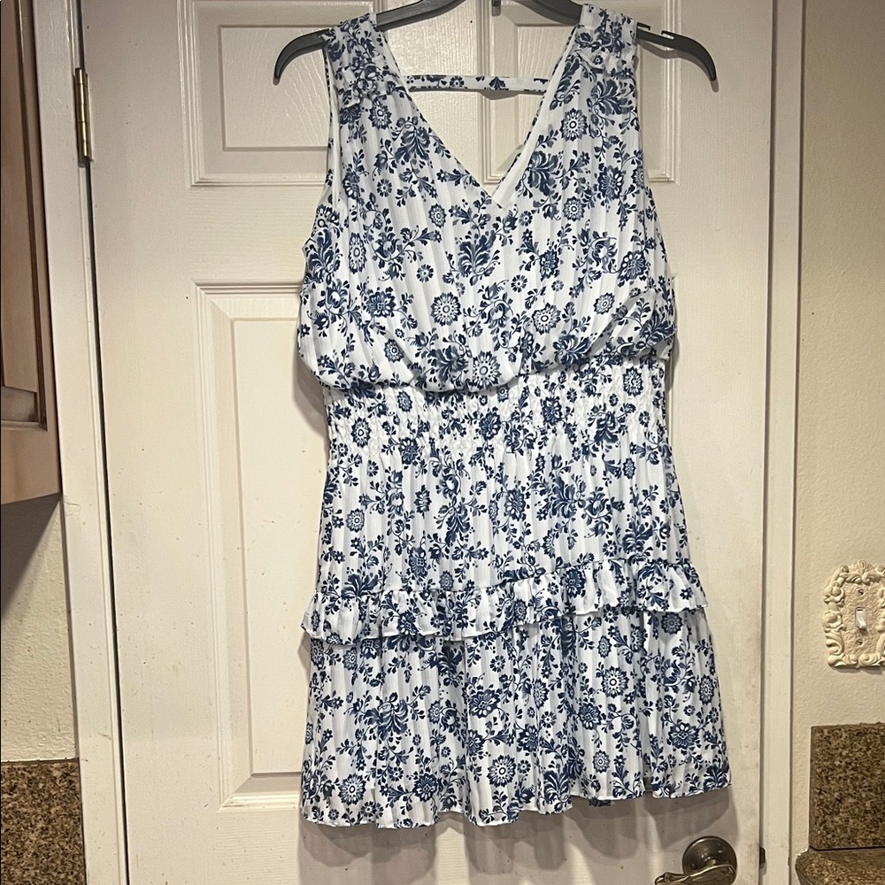 Floral Blue and White Midi Dress